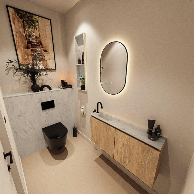 MONDIAZ TURE-DLUX 100cm toiletmeubel Washed Oak. EDEN wastafel Opalo positie links. Met 1 kraangat. TUREDX100WASL1OPA