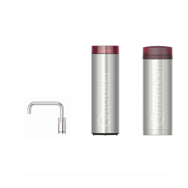 Quooker Nordic Square kokendwaterkraan - draaibare uitloop - PRO3 incl. Cube reservoir - Warm / kokend / bruisend / gefilterd water - Chroom 3NSCHR-CUBE