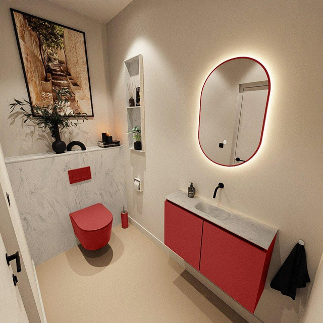 MONDIAZ TURE-DLUX 80cm toiletmeubel Fire. EDEN wastafel Opalo positie midden. Zonder kraangat. TUREDX80FIRM0OPA