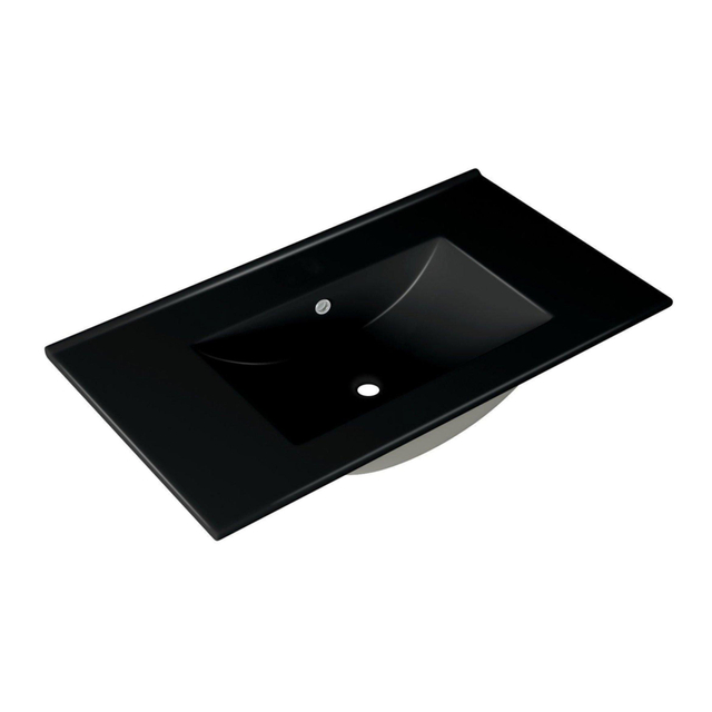 Adema Night meubelwastafel - 81x2x46cm - overloop - 1 wasbak - 1 kraangat - keramiek - mat zwart 2080E Matt Black