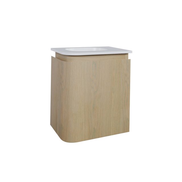 Thebalux Epoch Toiletmeubel - 36x35x41cm - ronding links - hoek rechts - 1 deur - Corian wastafel - zonder kraangat - Blanc 9TT35133B