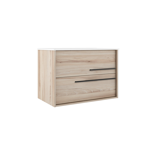 Adema Prime Essential Wastafelonderkast - 99.5x55x45.5cm - 2 lades - Standaard greep - MDF - beech (hout) OUTLETSTORE AQUA 100 Aliso