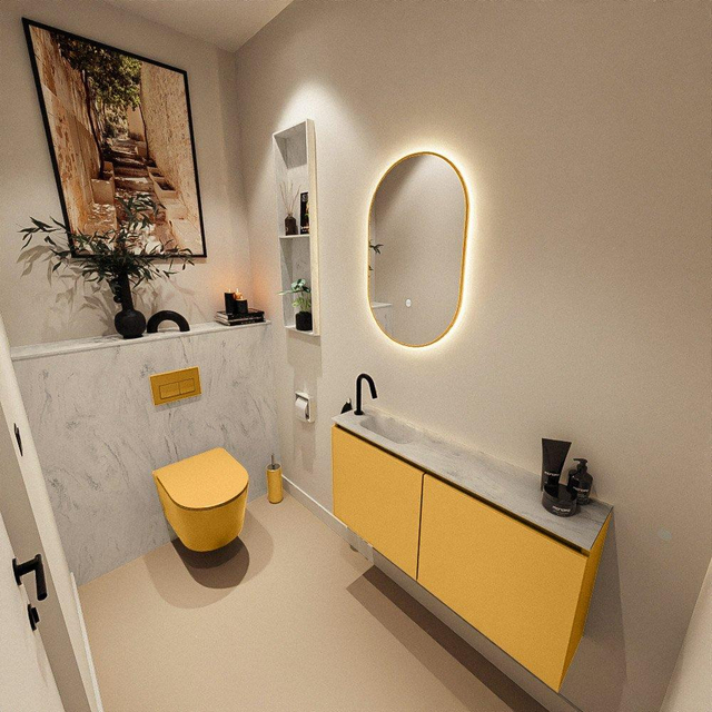 MONDIAZ TURE-DLUX 100cm toiletmeubel Ocher. EDEN wastafel Opalo positie links. Met 1 kraangat. TUREDX100OCHL1OPA