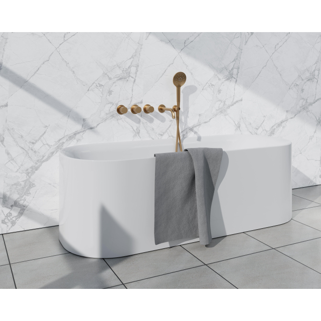 Fortifura Nebbio Badcombinatie-set - thermostaatkraan - inbouwdeel - 2x uitbreiding inbouwdeel - wandaansluitbocht - gladde doucheslang - ronde handdouche - uitloop - geborsteld messing SW1183067 2x S
