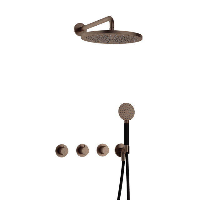 Hotbath Cobber IBS70 Regendoucheset inbouw - 38.5cm wandarm - 30cm ronde hoofddouche - ronde handdouche - verouderd messing IBS70AB15