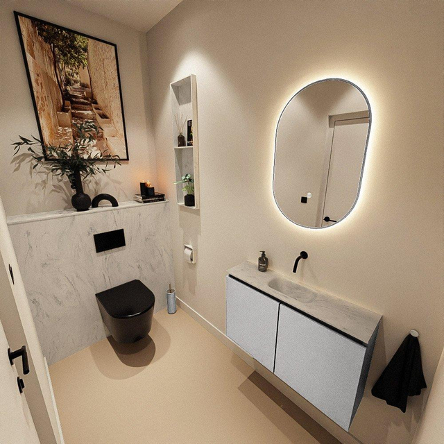 MONDIAZ TURE-DLUX 80cm toiletmeubel Plata. EDEN wastafel Opalo positie midden. Zonder kraangat. TUREDX80PLAM0OPA