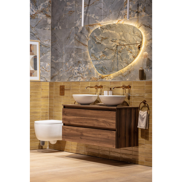 Adema Chaci Badkameronderkast - 120cm - 2 lades - greeploos - noten (hout) - inclusief topblad - OUTLET UDEN 88387