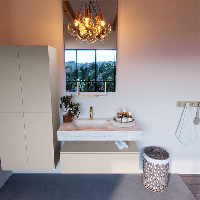 MONDIAZ ALAN - DLUX Badkamermeubelset - 100cm - onderkast - Linen - 1 lade - vrijhangende wastafel - wasbak links - 1 kraangat - Frappe ADX100Lin1LL1Fra