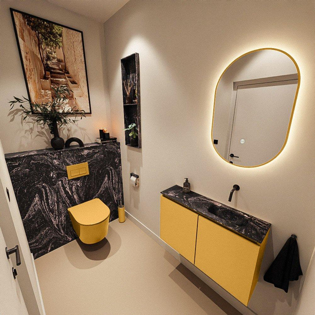 MONDIAZ TURE-DLUX 80cm toiletmeubel Ocher. EDEN wastafel Lava positie rechts. Zonder kraangat. TUREDX80OCHR0LAV