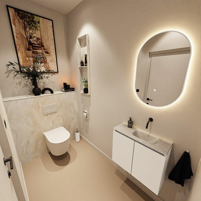 MONDIAZ TURE-DLUX 60cm toiletmeubel Talc. EDEN wastafel Ostra positie rechts. Zonder kraangat. TUREDX60TALR0OST