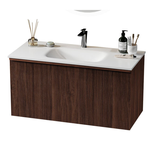 Saniclass Terra Wastafelonderkast - 100cm - 2 lades - ribbel front - kastanje