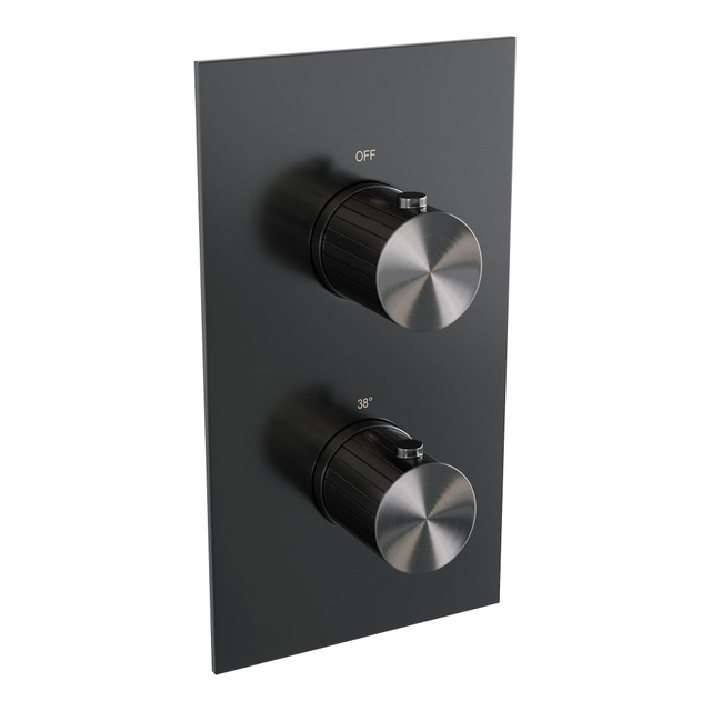 Brauer Stripe 3-weg Inbouwthermostaat - rechthoekig - in- en afbouwdelen - gunmetal geborsteld PVD 5-GM-353