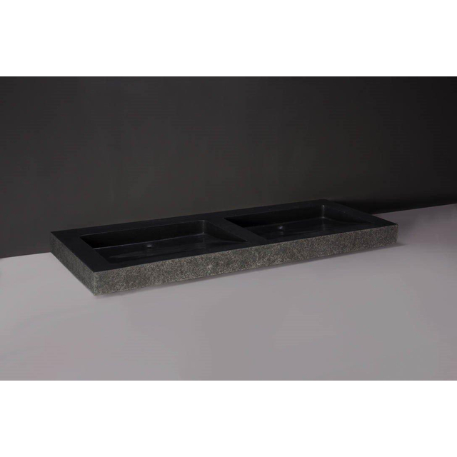 Forzalaqua Palermo Doppio wastafel 140.5x51.5x9cm Rechthoek 2 kraangaten 2 wasbakken Natuursteen Graniet gezoet & gebrand 8010277