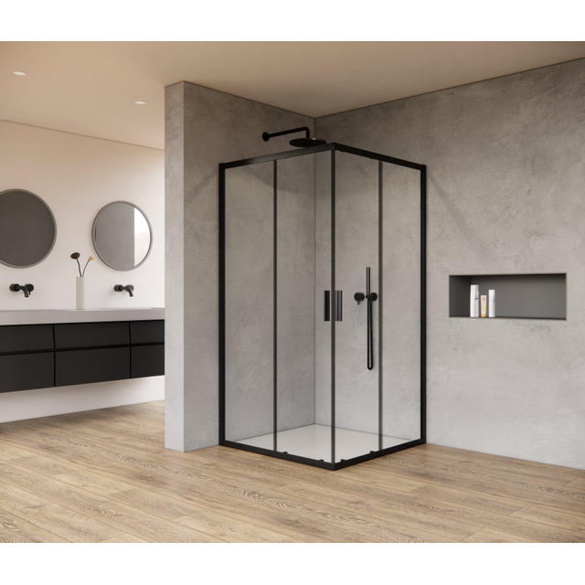 Saniclass Casus Douchecabine - 80x80x200cm - hoekinstap - helder glas - profiel - mat zwart OUTLETSTORE SAO1142 80 MB