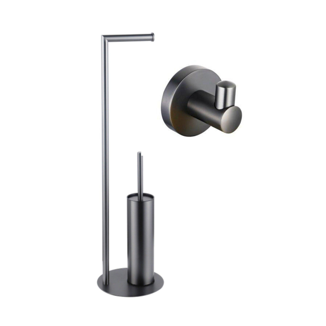 Fortifura Calvi vrijstaande toiletrolhouder met toiletborstel - met handoekhaak - Geborsteld Gunmetal PVD SW1189061/SW721175