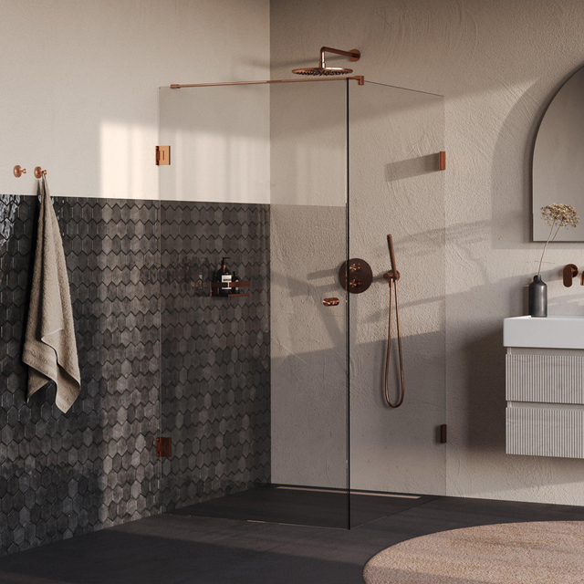 Brauer Void Carving Douchecabine - 100x120x200cm - draaideur - glascoating - omkeerbaar - helder glas - geborsteld koper PVD GS-VOCC1H100120200GK