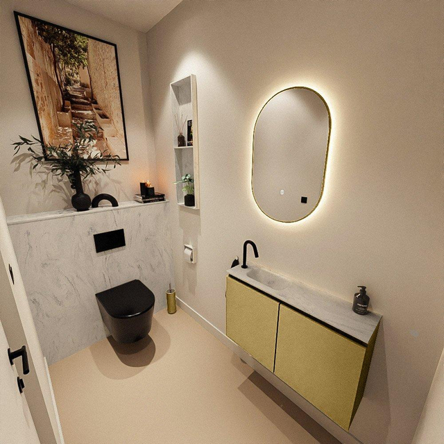 MONDIAZ TURE-DLUX 80cm toiletmeubel Oro. EDEN wastafel Opalo positie links. Met 1 kraangat. TUREDX80OROL1OPA