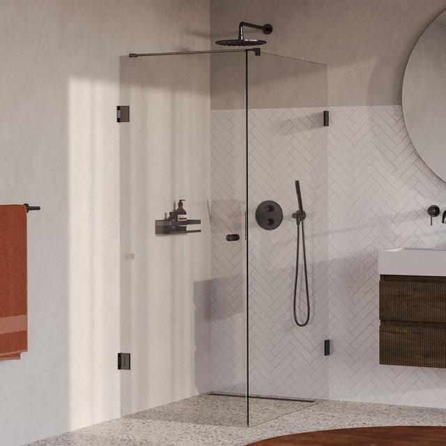 Brauer Void Carving Douchecabine - 80x120x200cm - draaideur - glascoating - omkeerbaar - helder glas - geborsteld gunmetal PVD GS-VOCC1H80120200GM