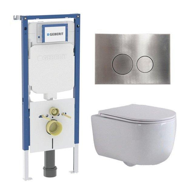 Geberit QeramiQ Dely Swirl Toiletset - 36.3x51.7cm -  UP720 Duofix Sigma inbouwreservoir - slim zitting - steel bedieningsplaat - ronde knoppen - wit glans SW1237202/SW706194/SW1000766/SW1026256
