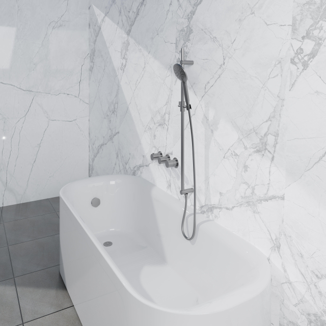 Fortifura Nebbio Badcombinatie-set - thermostaatkraan - glijstang met ge&iuml;ntegreerde wandaansluitbocht - gladde doucheslang - ronde handdouche - badvulcombinatie - geborsteld RVS PVD (RVS) SW11830