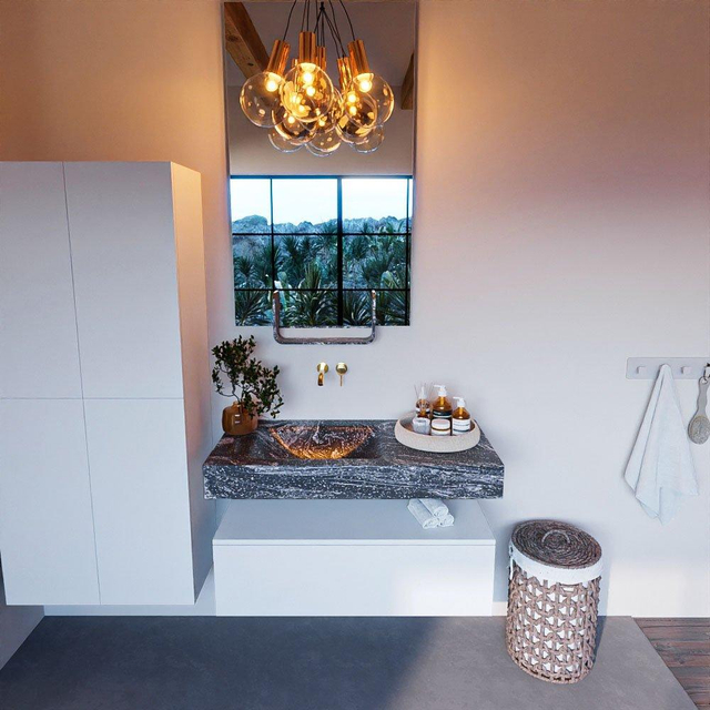 MONDIAZ ALAN - DLUX Badkamermeubelset - 100cm - onderkast - Talc - 1 lade - vrijhangende wastafel - wasbak links - 0 kraangaten - Lava ADX100Tal1LL0Lav