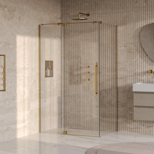 Brauer Stellar Douchecabine - 120x80x200cm - draaideur - glascoating - omkeerbaar - helder glas - geborsteld goud PVD GS-SRC1H12080200GG