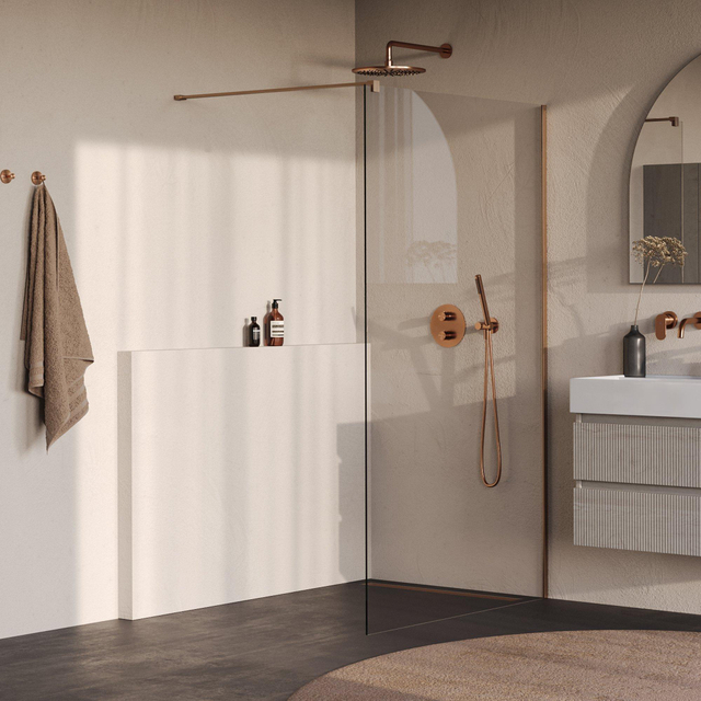 Brauer Oblivion Inloopdouche - 120x200cm - glascoating - helder glas - geborsteld koper PVD GS-OBI1H120200GK
