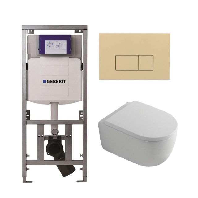 QeramiQ Dely Swirl Toiletset - 36.3x51.7cm - Geberit UP320 Burda inbouwreservoir - 35mm zitting - bedieningsplaat beige - rechthoekige knoppen - wit mat 0701131/SW1102366/SW1000767/SW1026257