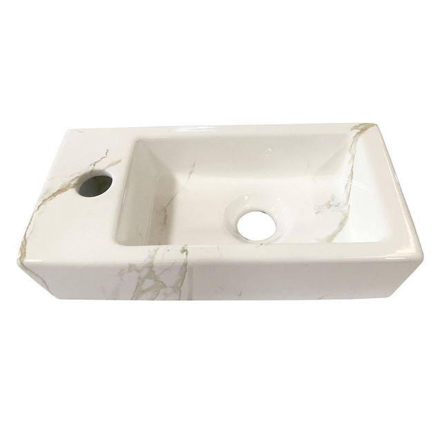 Wiesbaden Mini-Rhea links fontein 36x18x9cm Carrara marmerlook wit 32.5496