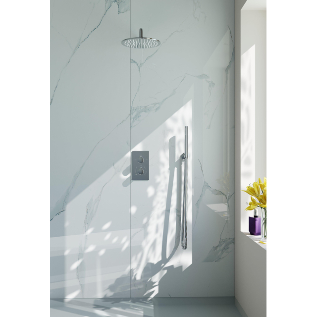 Goedkoopste Fortifura Calvi Inbouw Regendoucheset - thermostatisch - wandarm - 25cm hoofddouche - staaf handdouche - gladde doucheslang - chroom SW496810 SW542643 SW706209 SW720552 SW720559 SW721