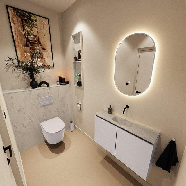 MONDIAZ TURE-DLUX 80cm toiletmeubel Cale. EDEN wastafel Opalo positie midden. Zonder kraangat. TUREDX80CALM0OPA