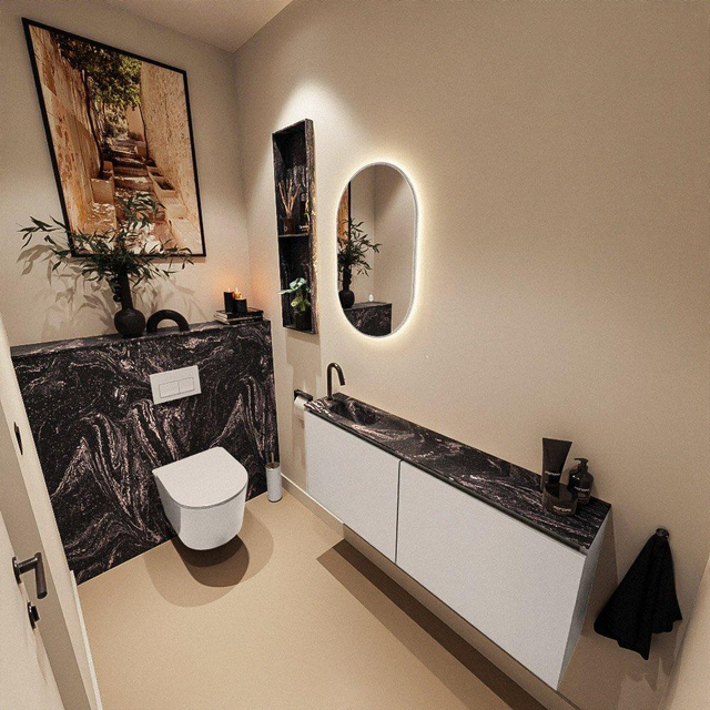 MONDIAZ TURE-DLUX 120cm toiletmeubel Linen. EDEN wastafel Lava positie links. Met 1 kraangat. TUREDX120LINL1LAV