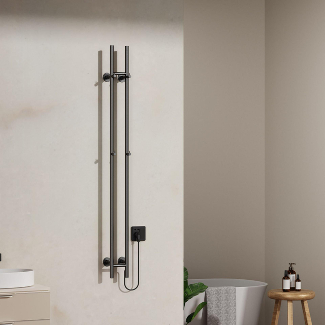 Belrad Rod staafhanddoekdroger - 150x16,8x12,7 cm - elektrisch - dubbel - 120w - 2,5cm - gunmetal HS1513GM