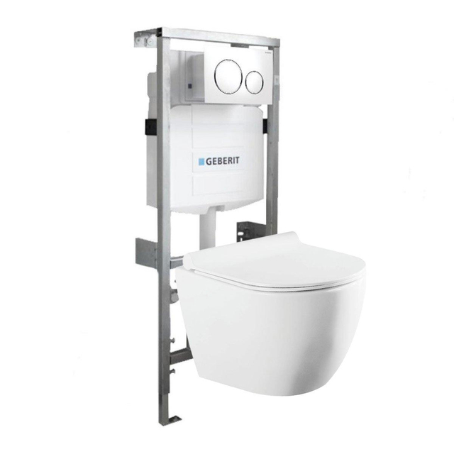 QeramiQ Salina Compact Toiletset -softclose zitting- bedieningsplaat Geberit Sigma20 wit wit glans 0