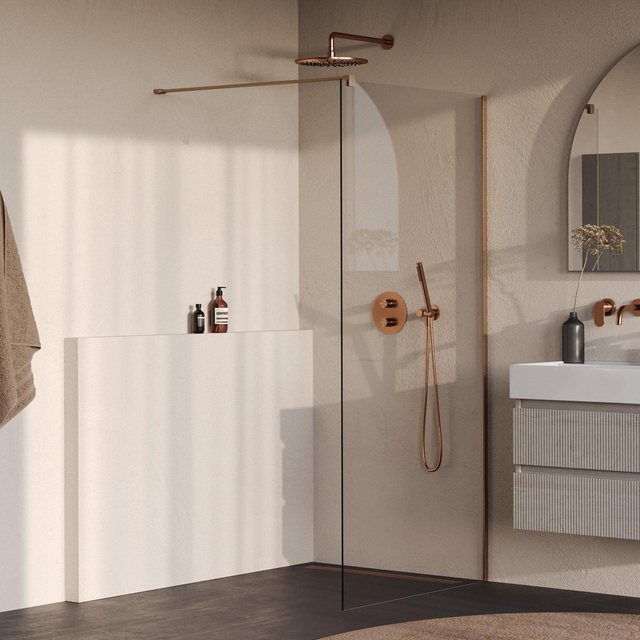 Brauer Oblivion Inloopdouche - 100x200cm - glascoating - helder glas - geborsteld koper PVD GS-OBI1H100200GK