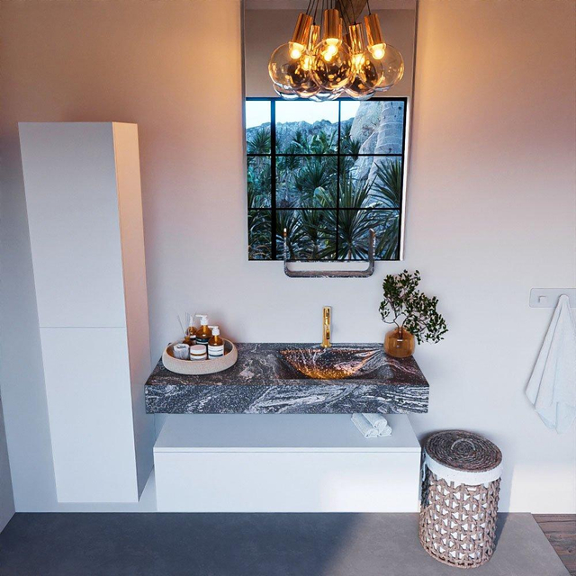 MONDIAZ ALAN - DLUX Badkamermeubelset - 110cm - onderkast - Talc - 1 lade - vrijhangende wastafel - wasbak rechts - 1 kraangat - Lava ADX110Tal1LR1Lav