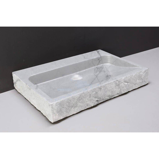 Forzalaqua Palermo wastafel 80.5x51.5x9cm Rechthoek 2 kraangaten Natuursteen Carrara gepolijst & gekapt 100497