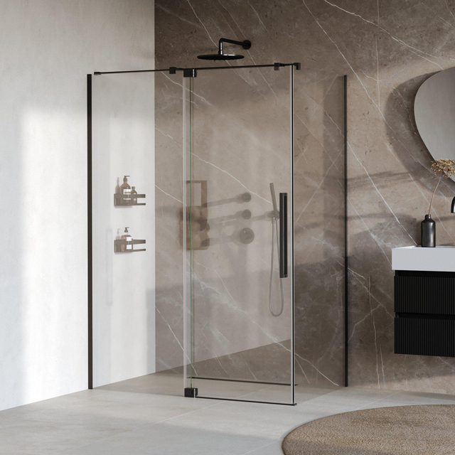 Brauer Stellar Douchecabine - 140x80x200cm - draaideur - glascoating - omkeerbaar - helder glas - mat zwart GS-SRC1H14080200MZ