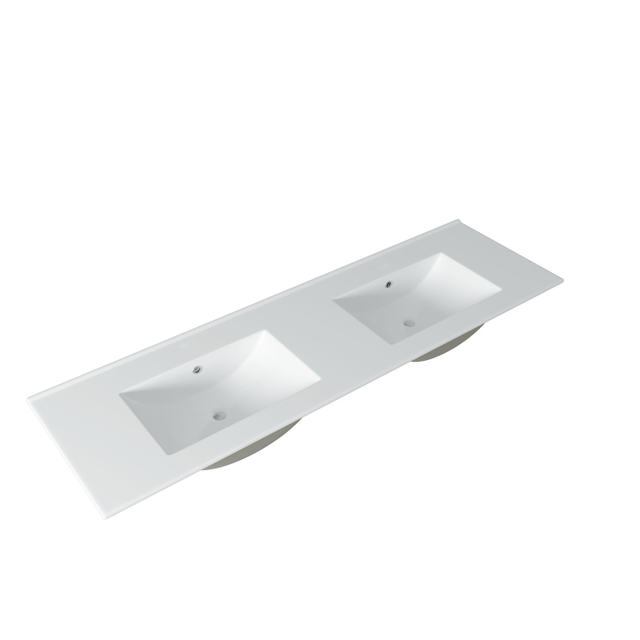 Adema Vygo meubelwastafel 141x2x46cm met overloop 2 wasbakken 0 kraangaten Keramiek Wit 2140 EE Double
