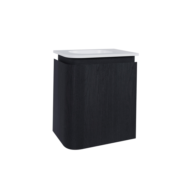 Thebalux Epoch Toiletmeubel - 36x35x41cm - ronding links - hoek rechts - 1 deur - Corian wastafel - zonder kraangat - Chocolate 9TT35133C