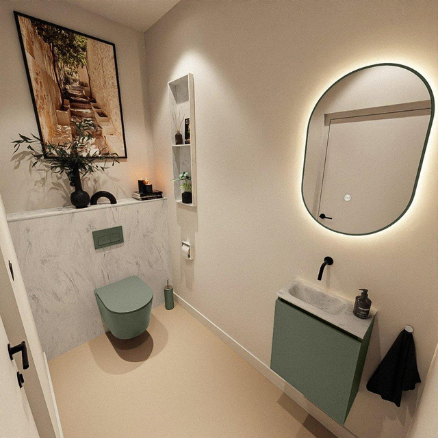 MONDIAZ TURE-DLUX 40cm toiletmeubel Army. EDEN wastafel Opalo positie links. Zonder kraangat. TUREDX40ARML0OPA