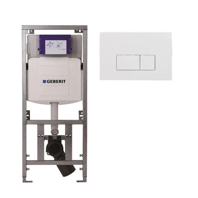 Geberit Inbouwreservoir - UP320 - QeramiQ push bedieningsplaat - dualflush - rechthoekige knoppen - kunststof wit glans SW706187 0701131