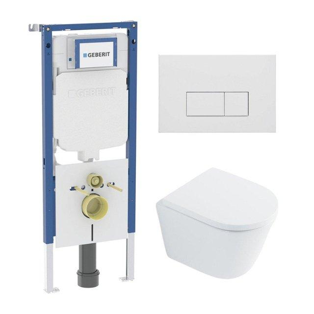 Geberit QeramiQ Dely Toiletset - 36.3x51.7cm - diepspoel - rimless -  UP720 inbouwreservoir - softclose toilet zitting 35 mm - mat witte bedieningsplaat - rechthoekige knoppen - wit glans SW1026255 / S