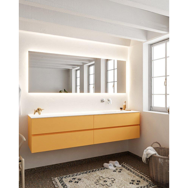 MONDIAZ VICA Badkamermeubelset - 200cm - onderkast ocher - 4 lades - wastafel cloud rechts - zonder kraangat - LED spiegel - XL versie 60cm hoog SPBRNV76341703-XL60