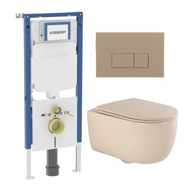 Geberit QeramiQ Dely Swirl Toiletset - 36.3x51.7cm -  UP720 Duofix Sigma inbouwreservoir - slimzitting - bedieningsplaat taupe - rechthoekige knoppen - beige SW1237202/SW1102379/SW1000770/SW1026259