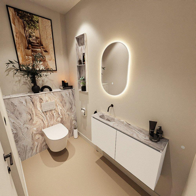 MONDIAZ TURE-DLUX 100cm toiletmeubel Talc. EDEN wastafel Glace positie links. Zonder kraangat. TUREDX100TALL0GLA