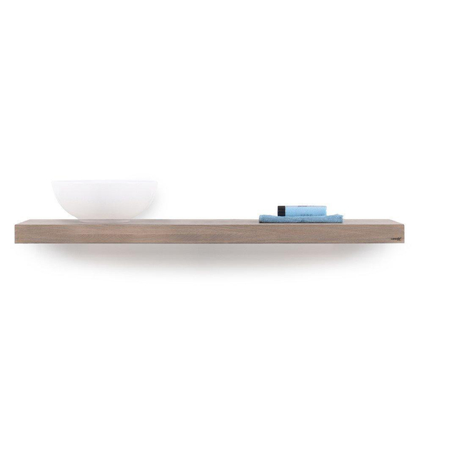 Looox Wood collection Solo wastafelblad - 140x46cm - Met ophanging zwart mat - Massief eiken Old grey wbsolox140mz