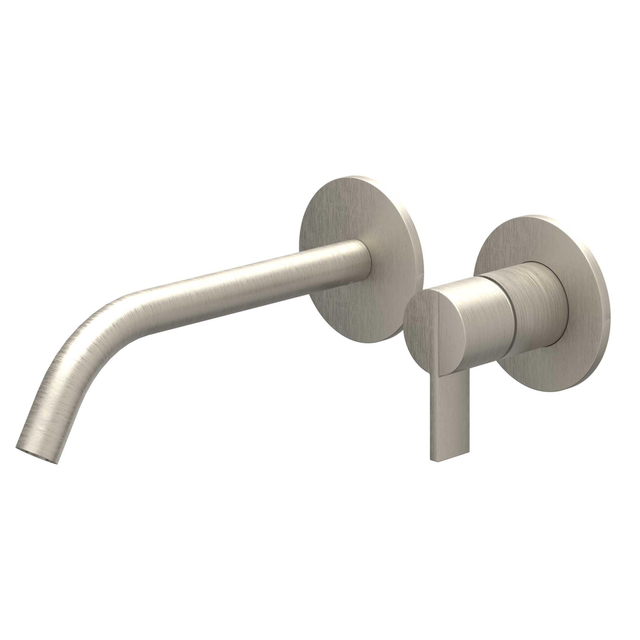 Ivy Pact Wastafelmengkraan - 2-gats - met inbouwdeel - wandmontage - gebogen uitloop - coldstart - Geborsteld nickel PVD 6101353/6199001