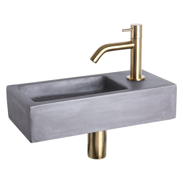 Differnz Hura fonteinset 38x18x9cm Rechthoek 1 kraangat Goud mat gebogen kraan Beton Grijs 38.005.24