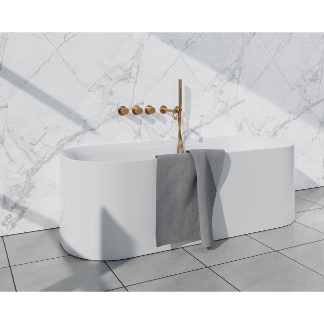Fortifura Nebbio Badcombinatie-set - thermostaatkraan - inbouwdeel - 2x uitbreiding inbouwdeel - wandaansluitbocht - gladde doucheslang - staaf handdouche - uitloop - geborsteld messing SW1183067 2x S